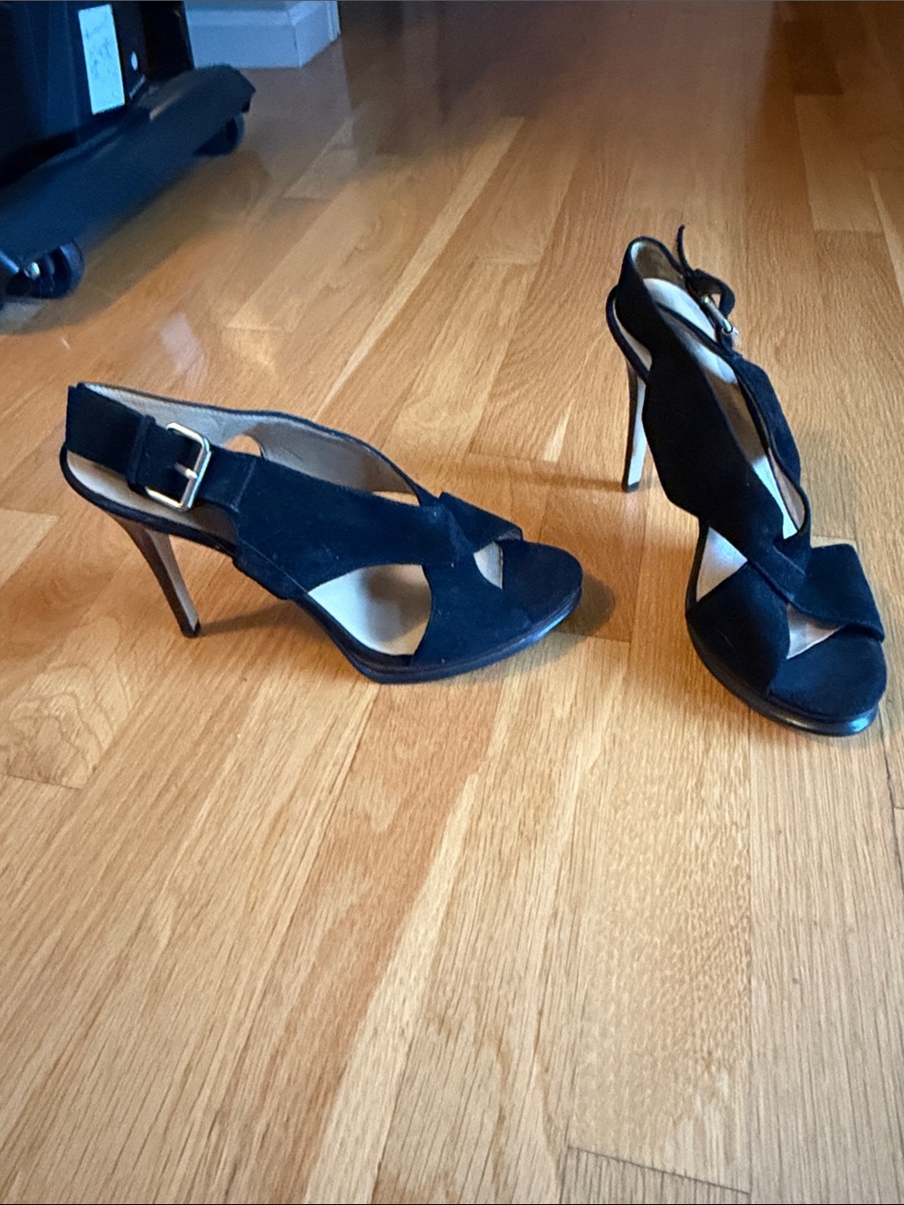Nine West Black Suede Crisscross Slingback Heels